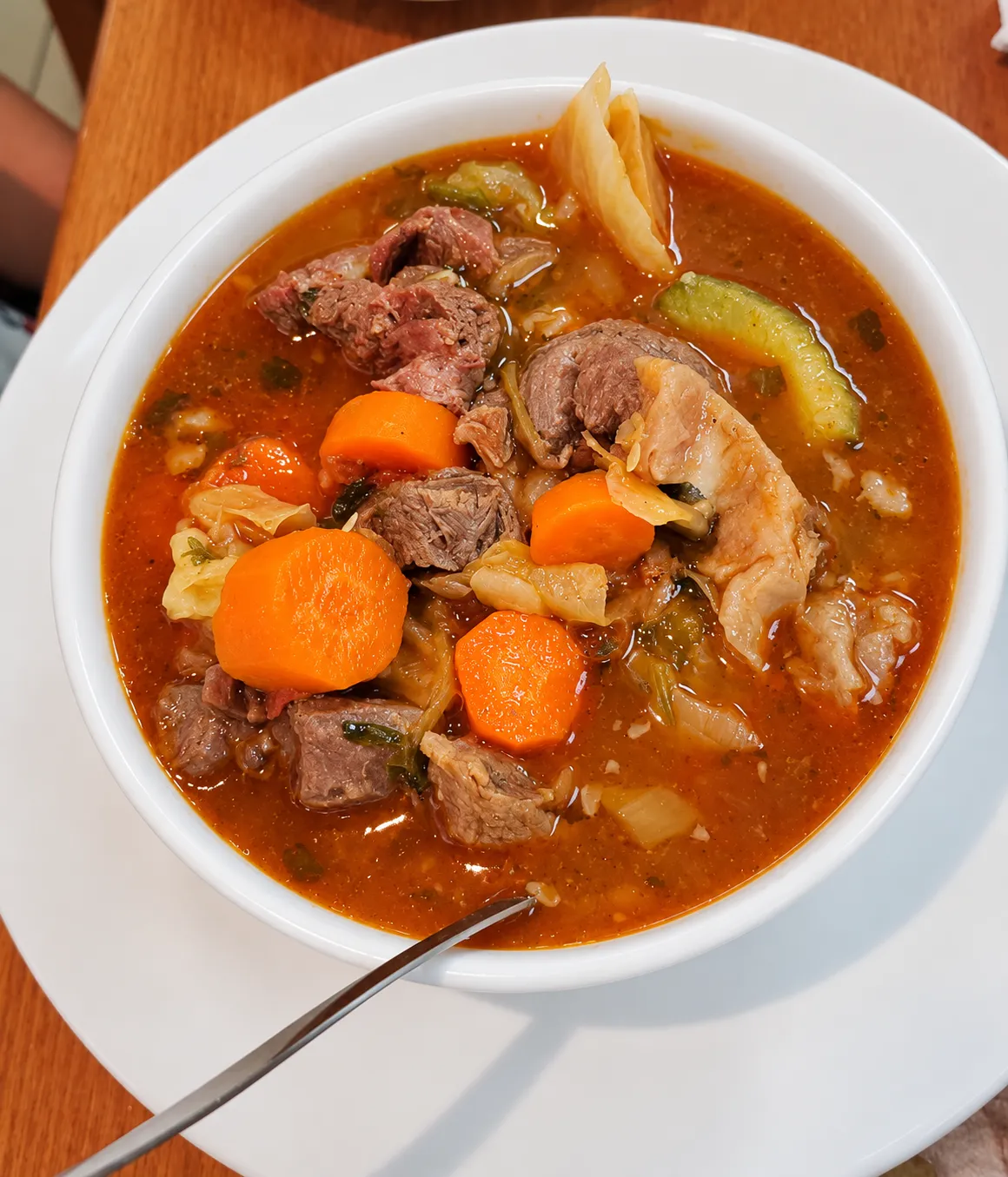 Beef soup with carrot and cabbage